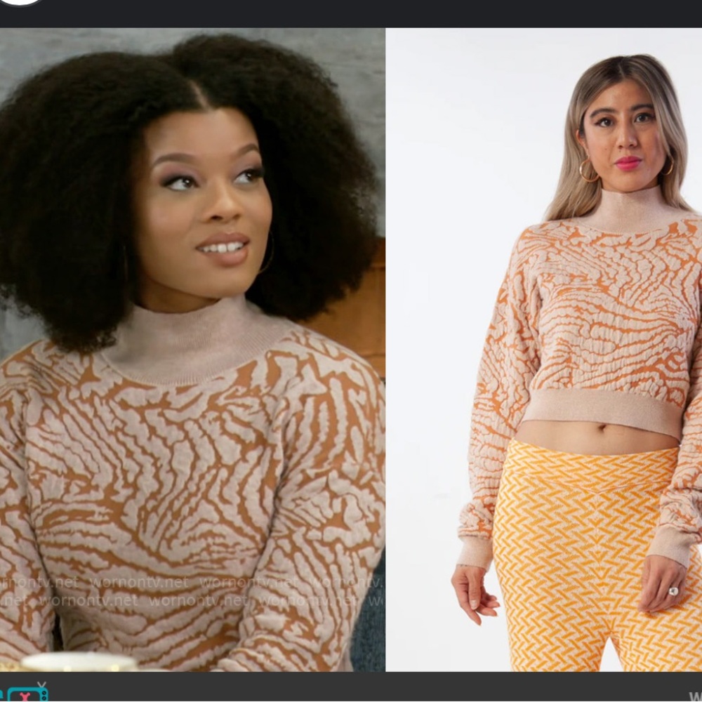 Kerisma Rust Orange Crop Animal Print Sweater with Keyhole opening in back